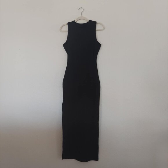 Sexy Black Maxi Bodycon Dress with Side Slit - Picture 1 of 6
